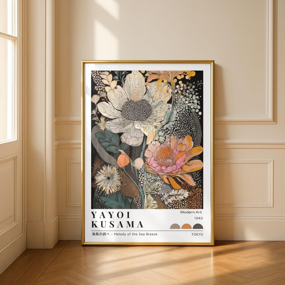 Kusama Inspired Floral Poster, Japanese Dot Botanical Wall Art Print