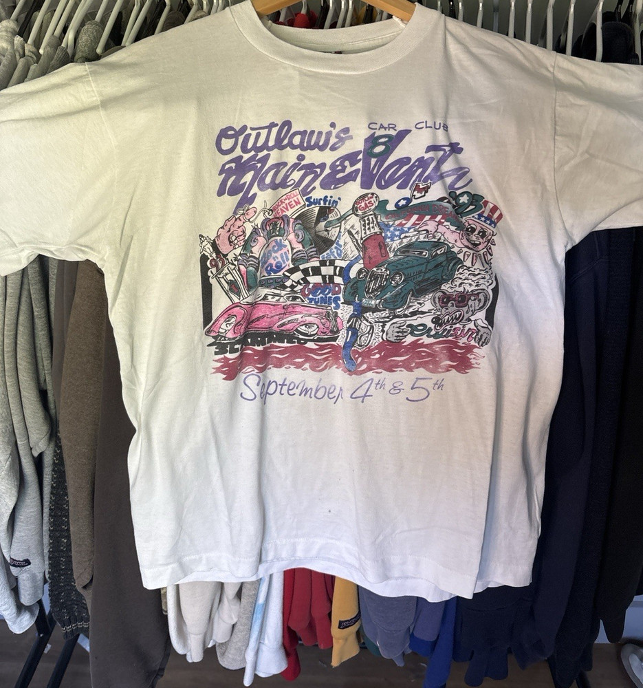 Vintage 90s Outlaws Main Event Car Club Single Stitch Graphic T Shirt Size Large