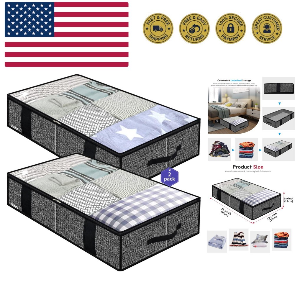 Underbed Fabric Storage Bags Organizer with 4 Handles, 2 Zippers and Large Cl...