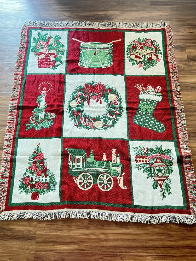 Christmas Tapestry Throw Accent Blanket Woven 57.5”x46.5” Crown Crafts-image