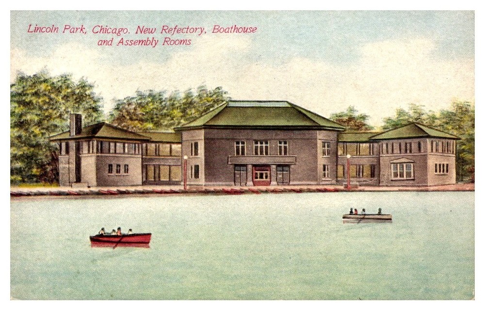 c1910 Row Boats On The Lake at Lincoln Park Chicago Vintage Postcard