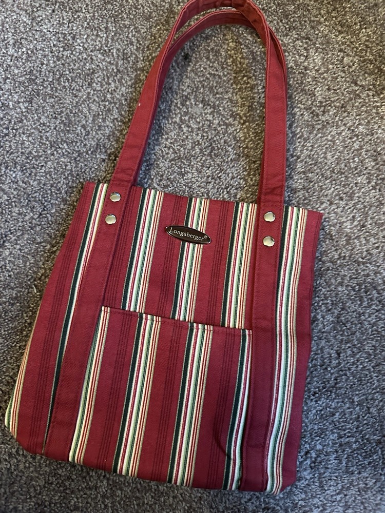 Longaberger Homestead Small Red Striped Tote Bag Nwt