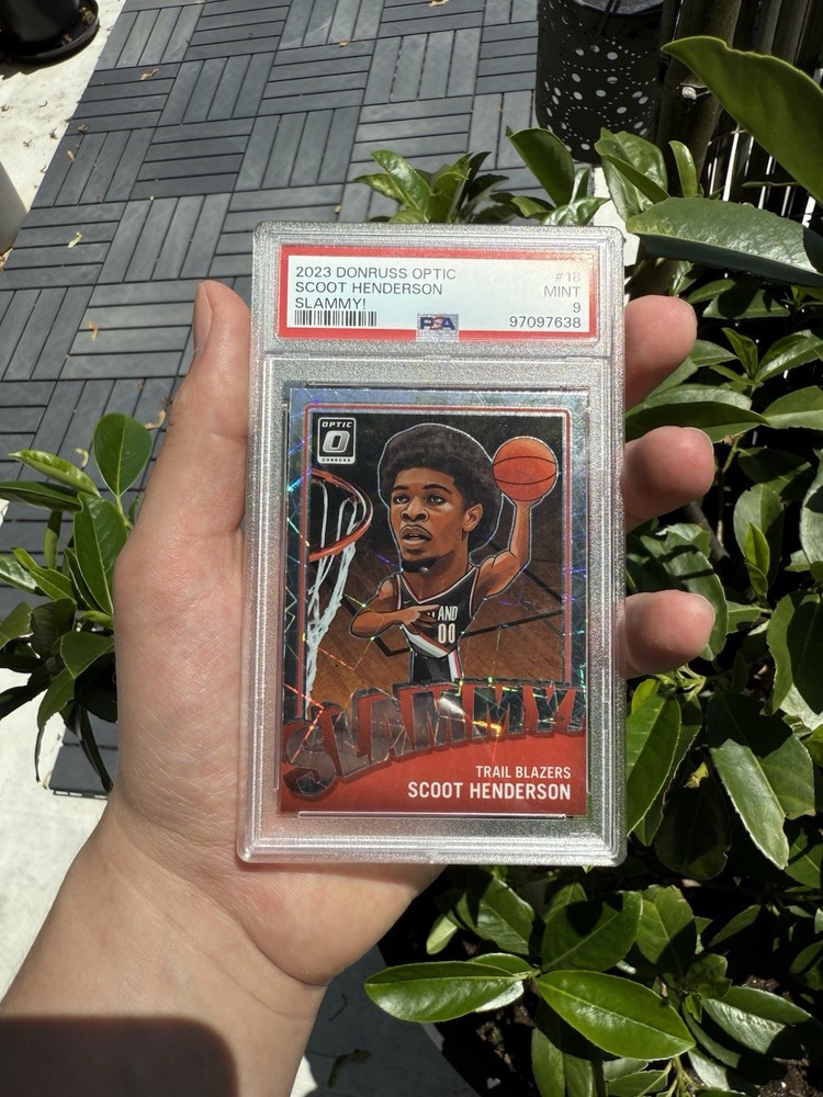 2023-24 Scoot Henderson Donruss Optic Slammy Case Hit SSP Rookie Graded PSA 9