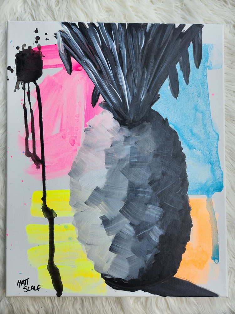 Matt Scalf 16x20 CANVAS Abstract Pineapple Modern Tropical Contemporary Graffiti-image