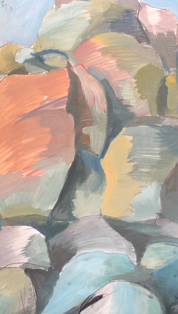 Vintage Gouache Abstract Art Painting on Canvas