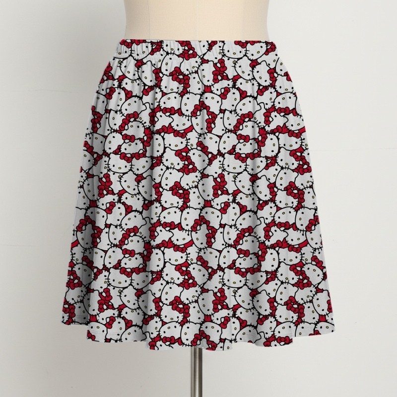 Kawaii Hello-Kitty Pattern Skater Skirt with Pockets | 3 Styles | Sizes S–6XL