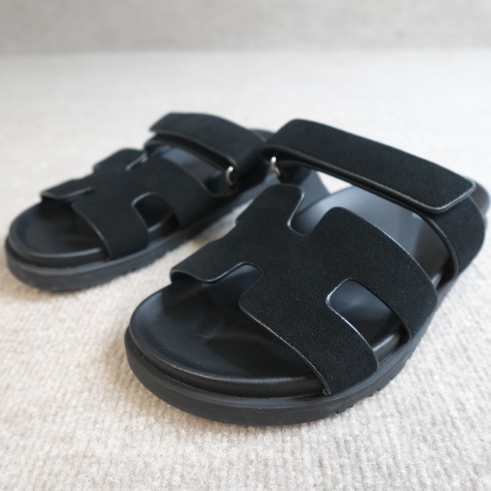 Hermes Womens Sandals 8 / 38 Black Chypre Made in Italy