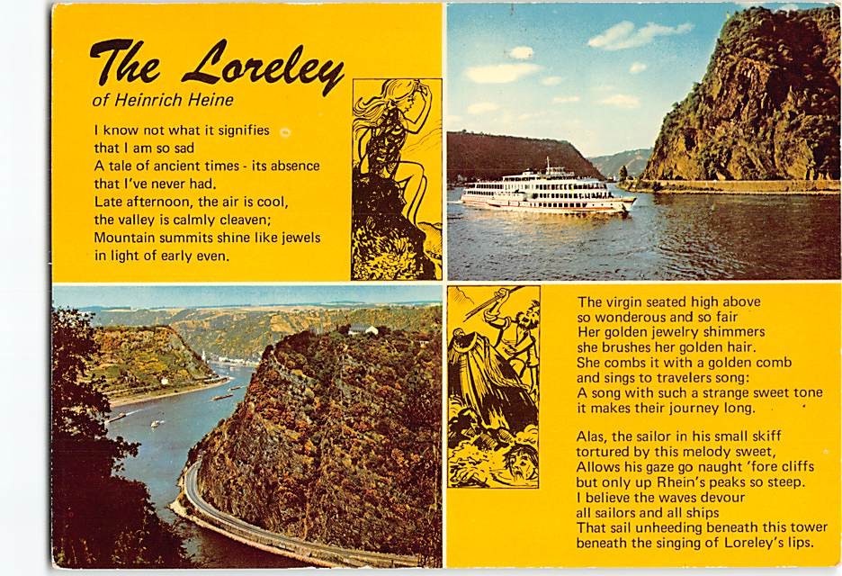Postcard Loreley Rock on the Rhine River in Germany