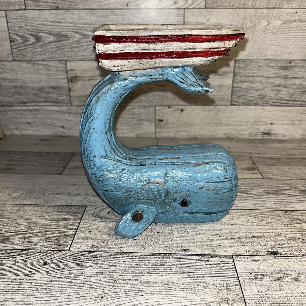 Rustic Whale Lifting Boat- Trinkets /Tea Light Holder - Resin-Approx 6” x 5”