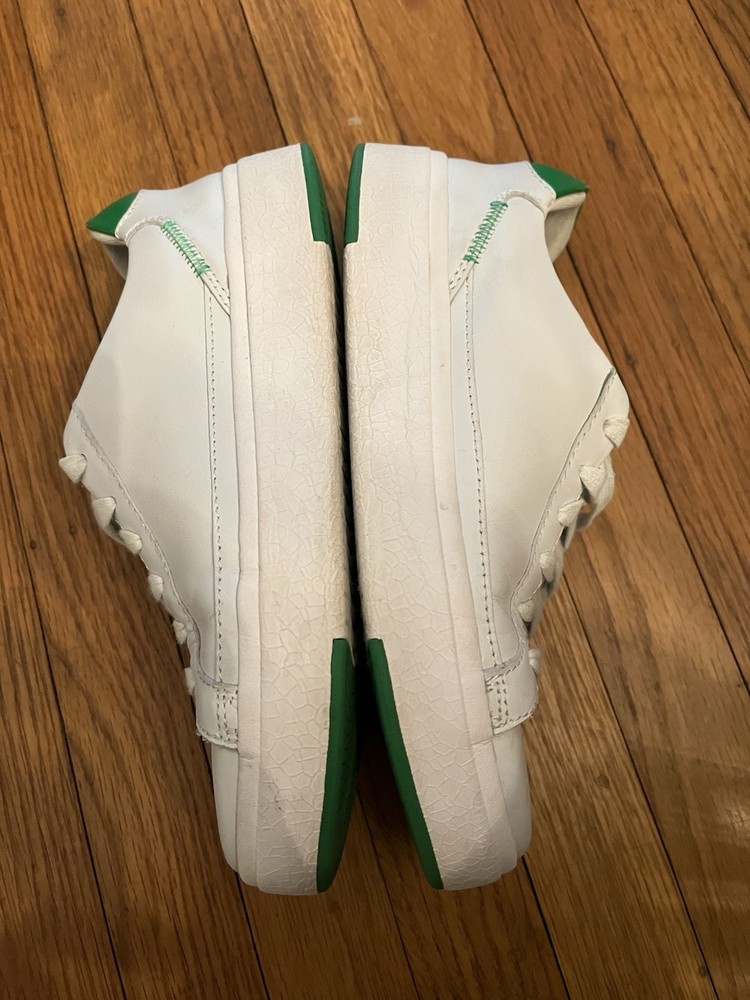 Kizik Womens Vegas Sneakers in White & Green Leather Hands-Free Lace Up Size 7