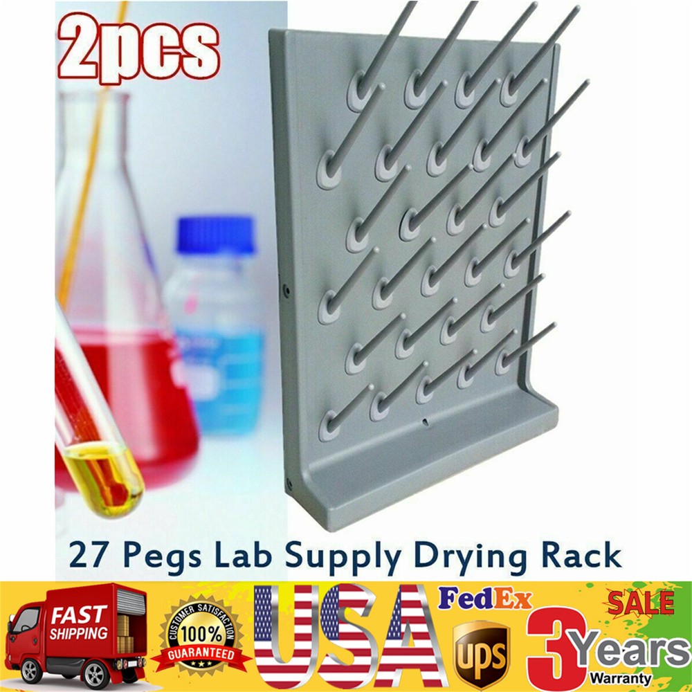 2PCs Lab Supply Wall Desk Drying Rack 52 pegs/27 Pegs Cleaning Equipment Grey PP
