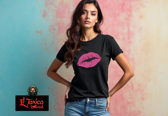Sexy PINK Lips Women's black t-shirt front design Women's Softstyle Cotton-tee