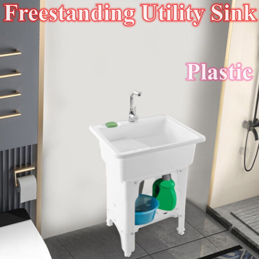 Laundry Utility Sink Freestanding Outdoor Washing Tub Wash Station Sink & Faucet