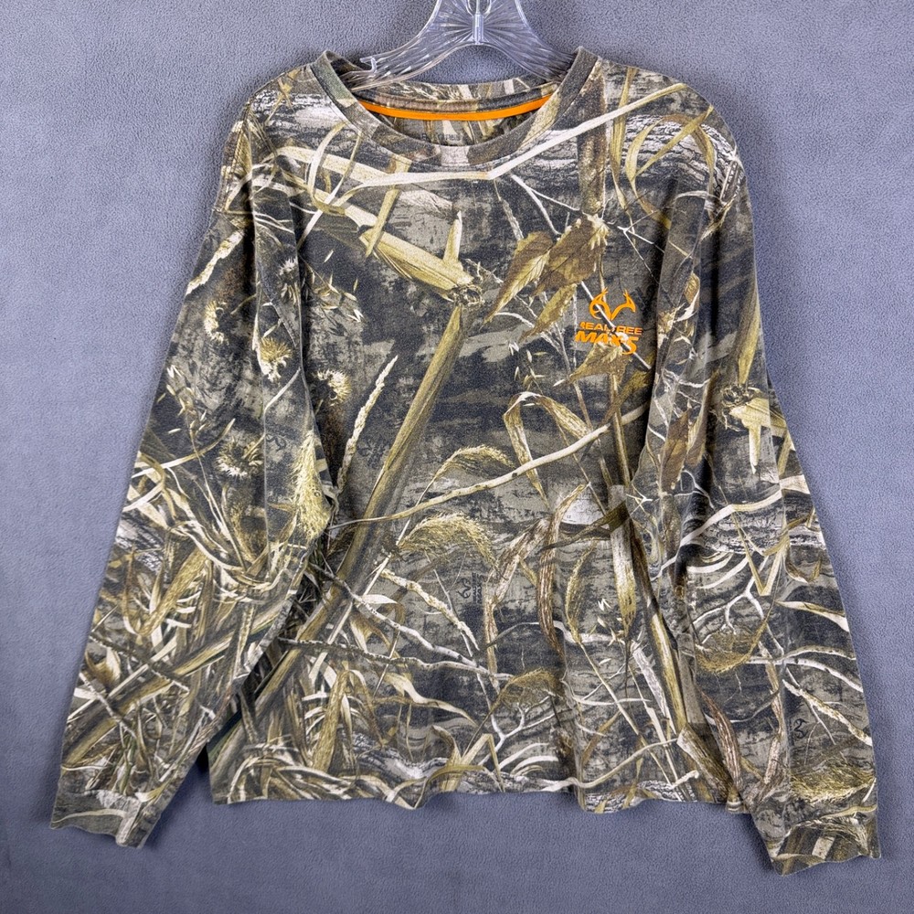 Realtree T-Shirt Mens XL Green Brown Max 5 Camo Long Sleeve Hunting Read!