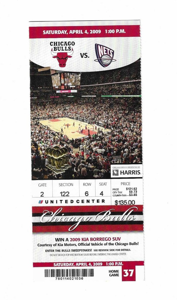 Chicago Bulls vs New Jersey Nets Unused Basketball Ticket from 4/4/2009