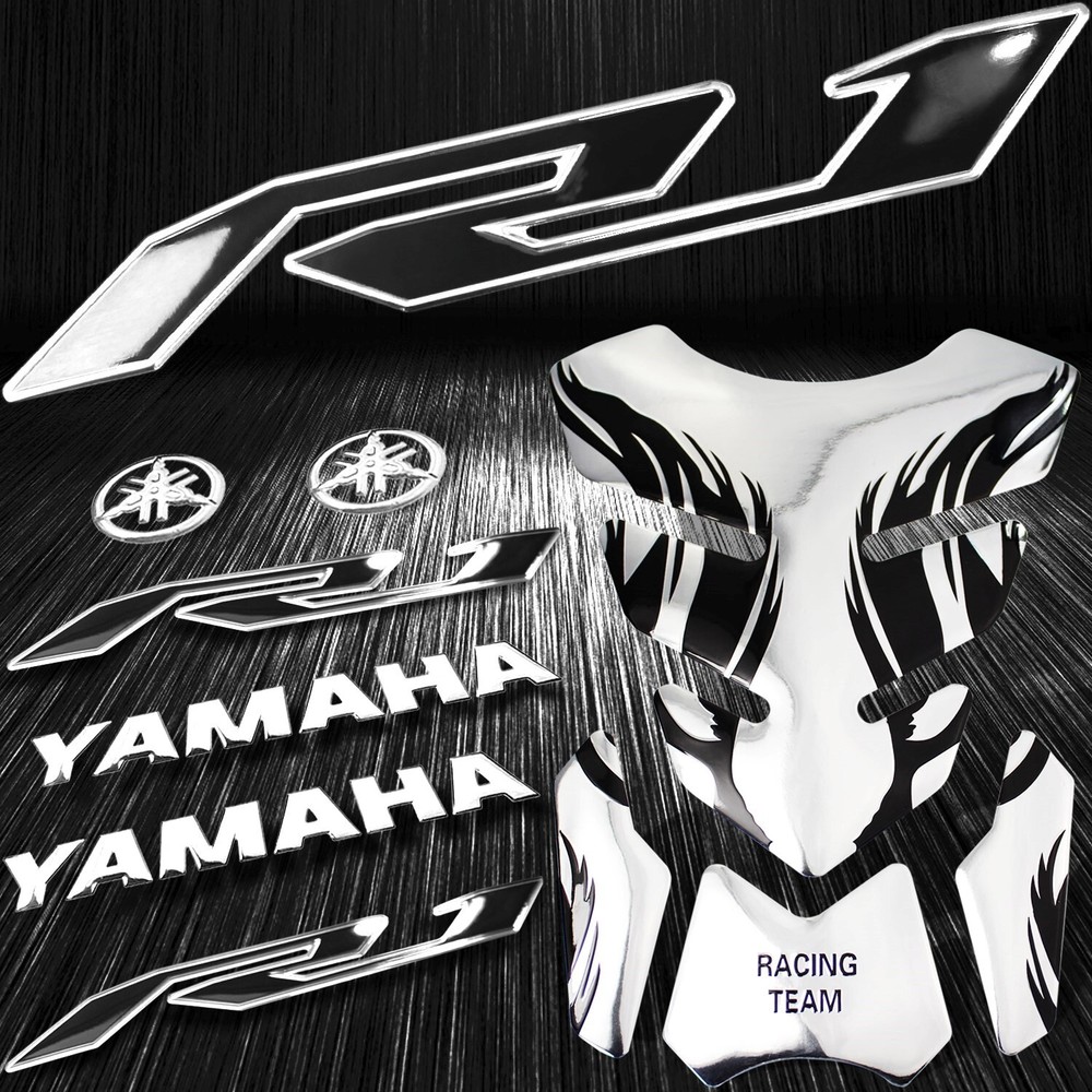 Chrome Silver Tribal Fire Fuel Tank Pad+3D 6