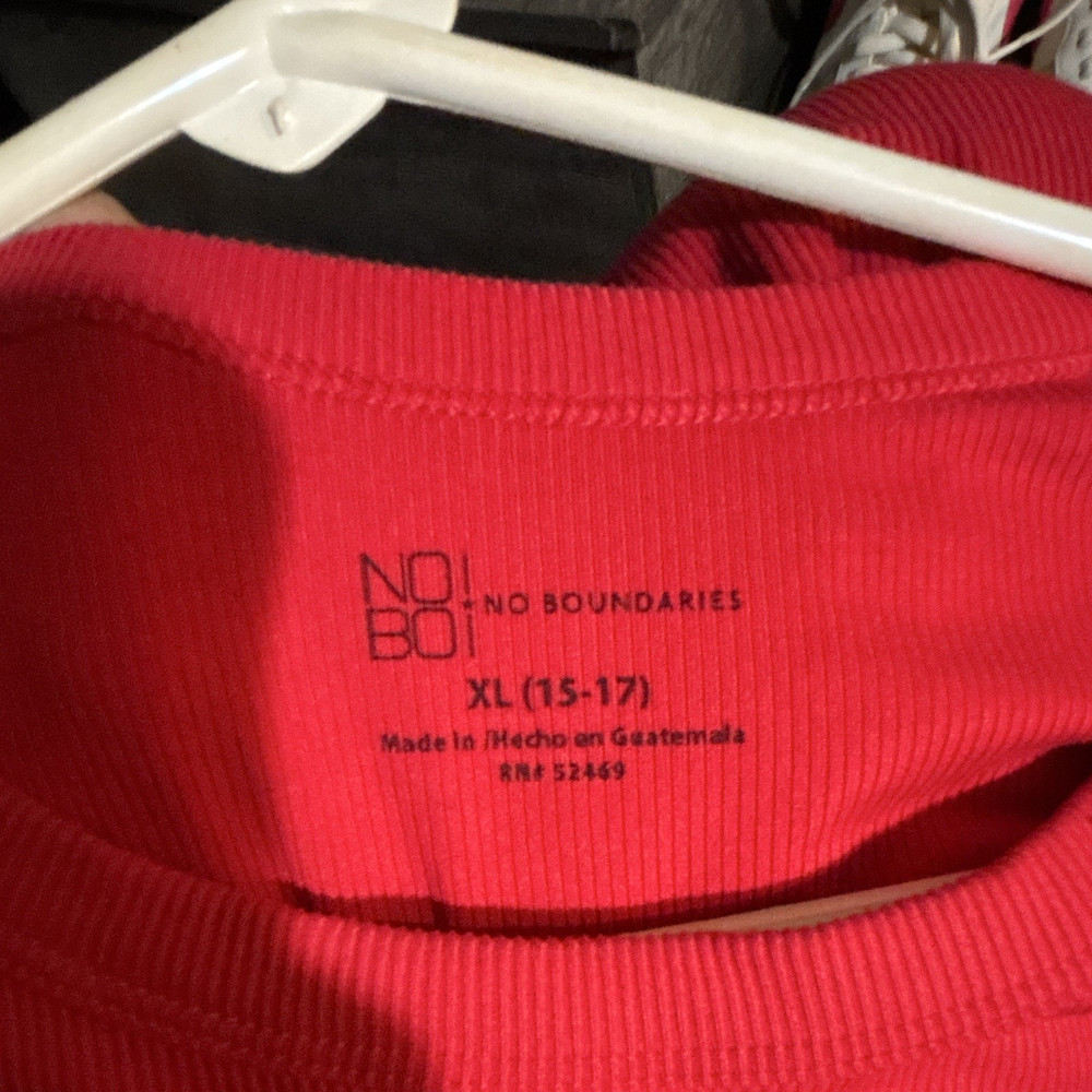 No Boundaries Girls Red Ribbed Crew Neck Long Sleeve Tee Solid XL (15-17)
