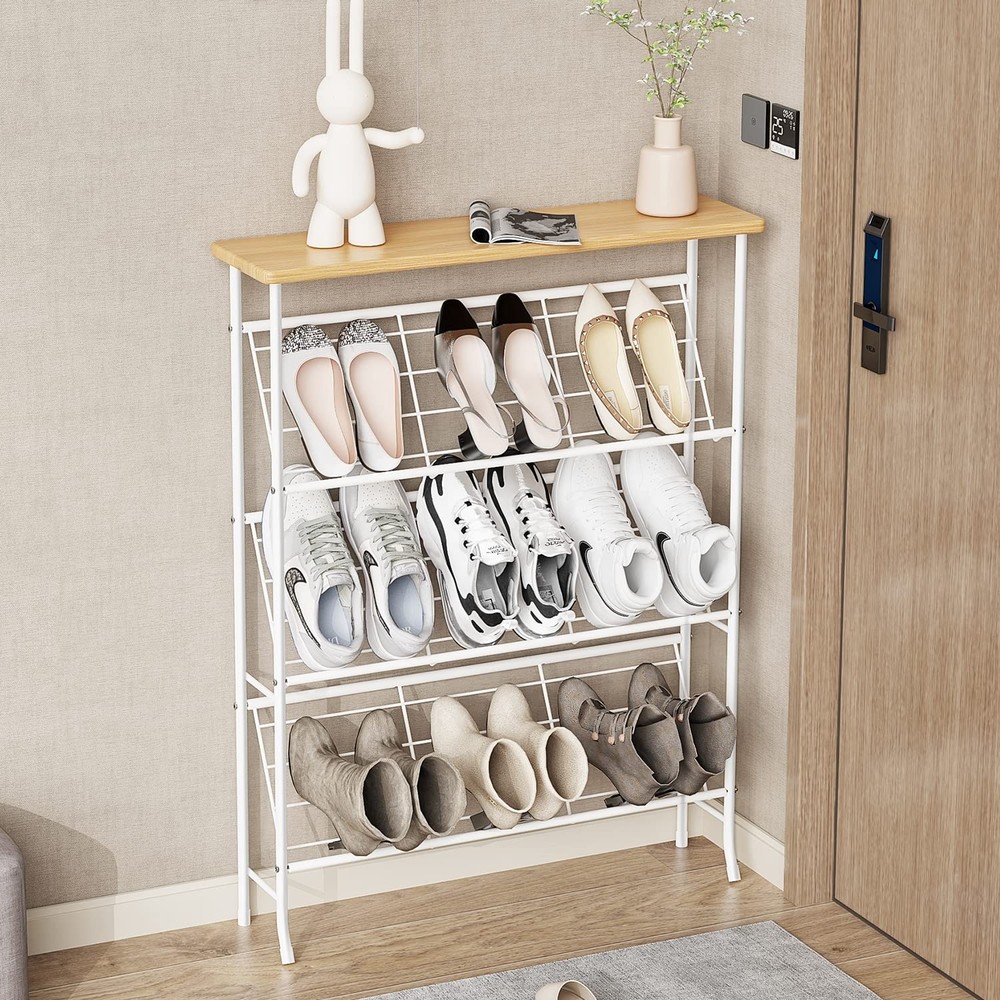 4-Tier Narrow Metal Shoe Rack - Freestanding Storage Shelf for Shoes