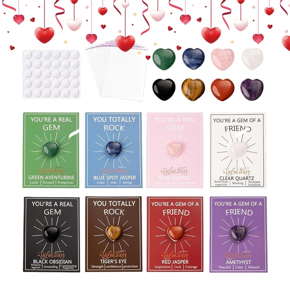 Valentine's Day Greeting Card Sets 28 Pieces, Heart Crystals Cards Exchange Gift