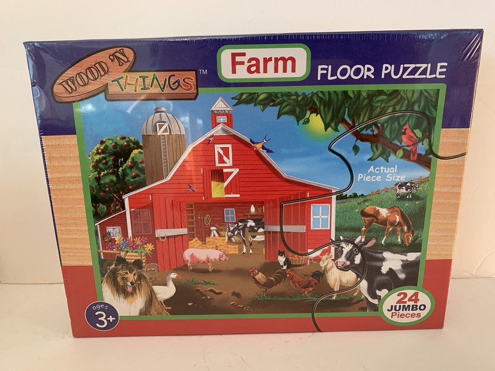 NEW Jumbo Floor FARM Puzzle Wood N Things 2x3' Preschool Sealed 24 PC Barn