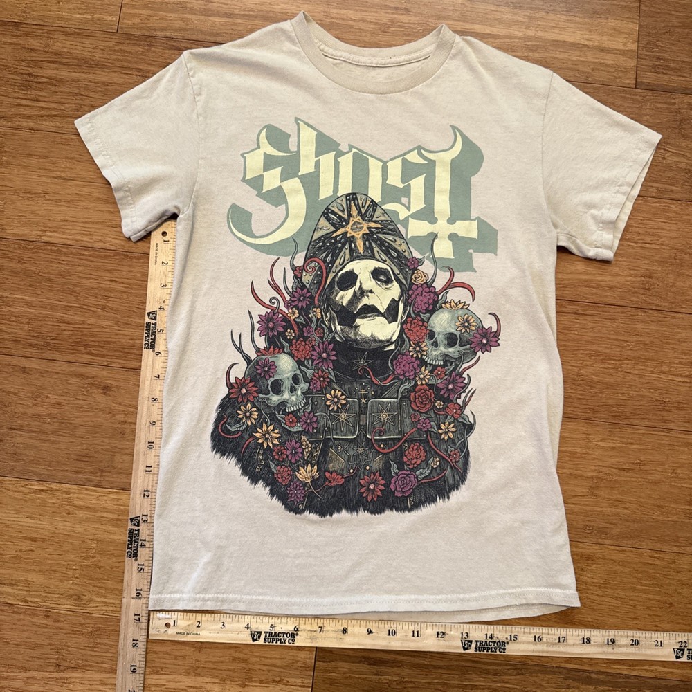 “Ghost” Metal Band T Shirt Size adult Small Beige With Logo