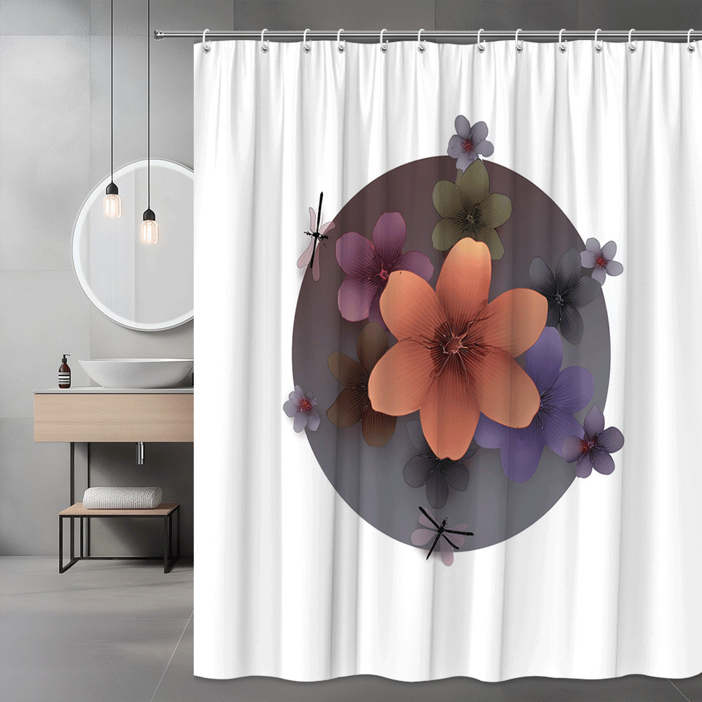 Floral Shower Curtain Abstract Flower Print Gray