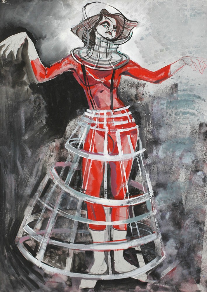 Vintage original gouache painting for costume design - timeless artistic creation