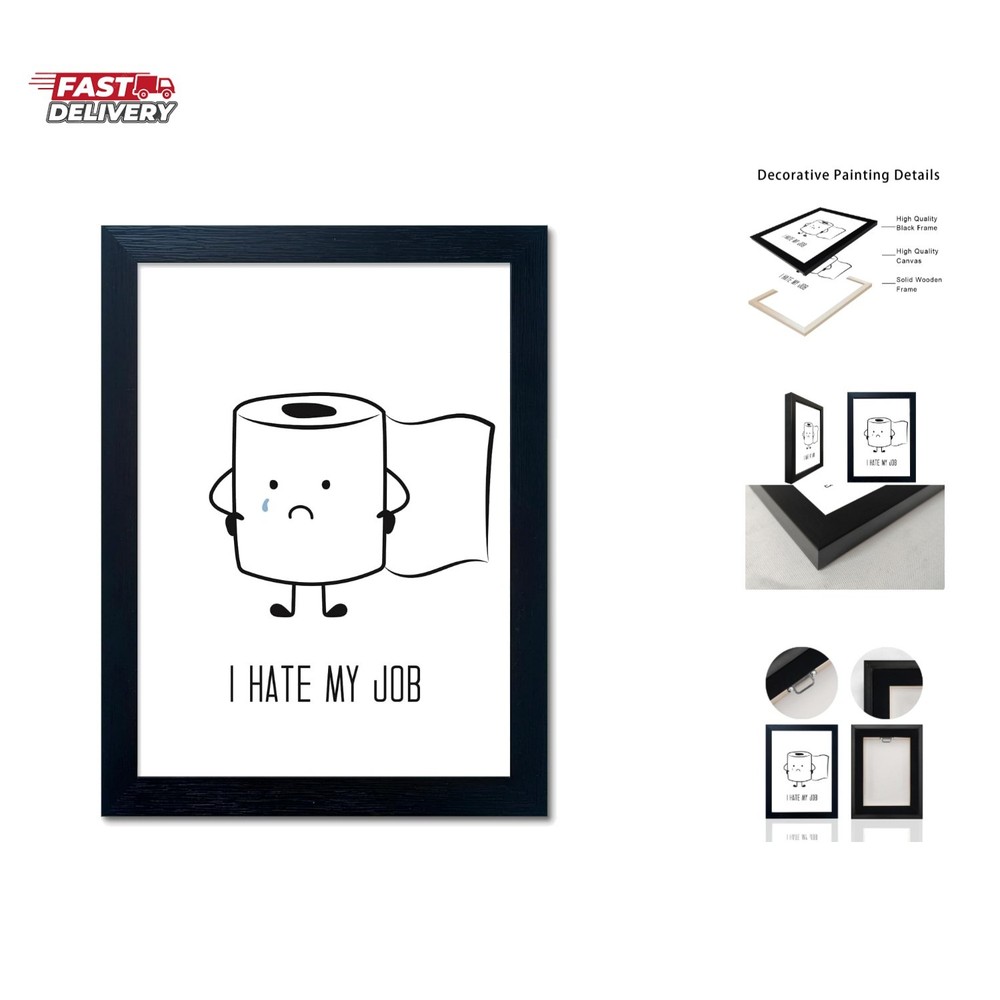 Black and White Bathroom Wall Decor, Funny Bathroom Wall Art, Black Framed To...