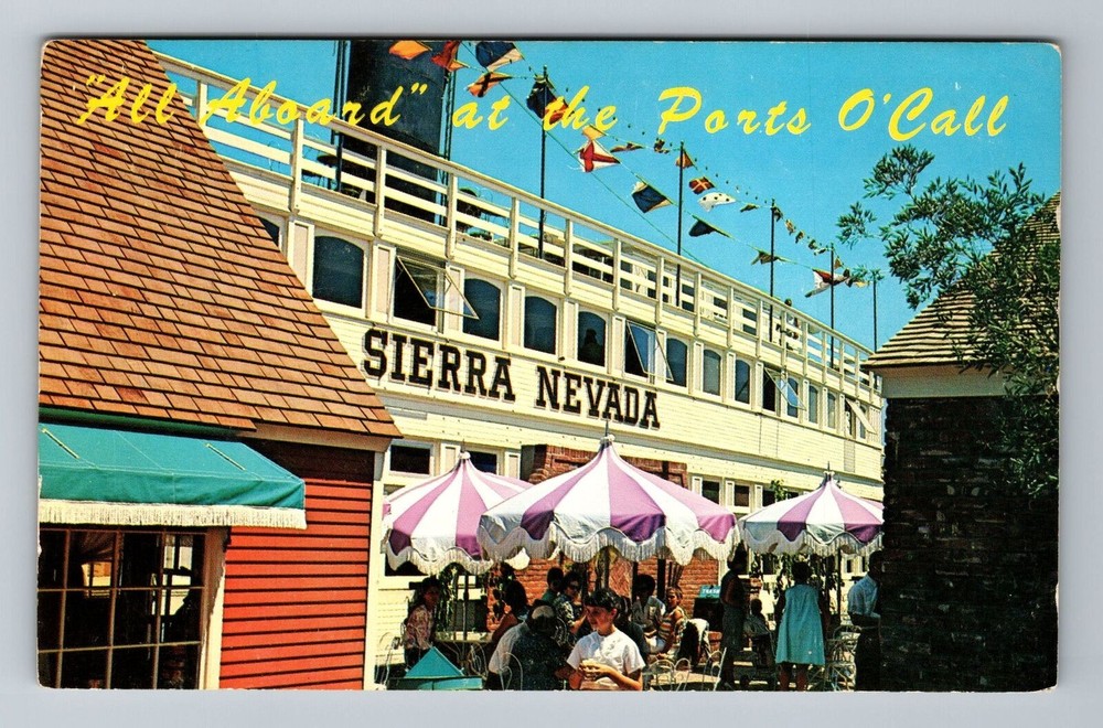 San Pedro CA-California, Sierra Nevada Ferry Boat, Ports O Call Vintage Postcard