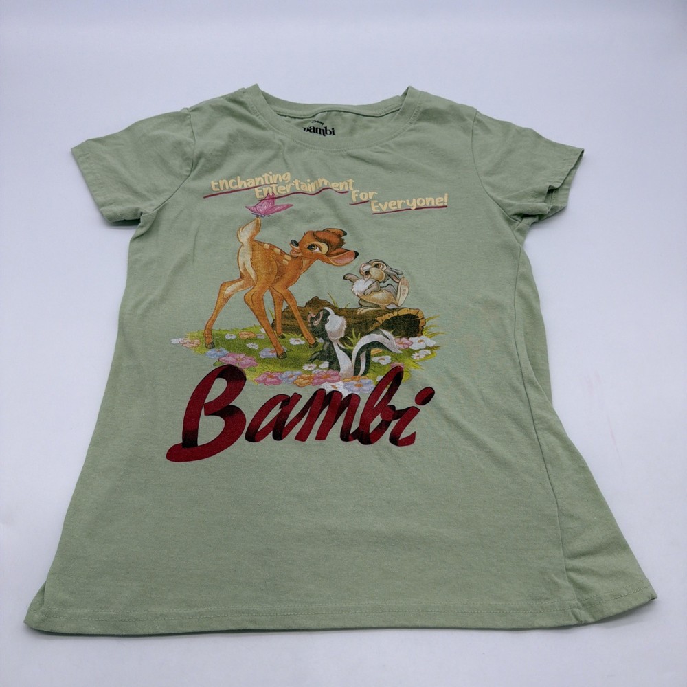 Disney Bambi T-shirt Women M Green Graphic Print Logo .#45990