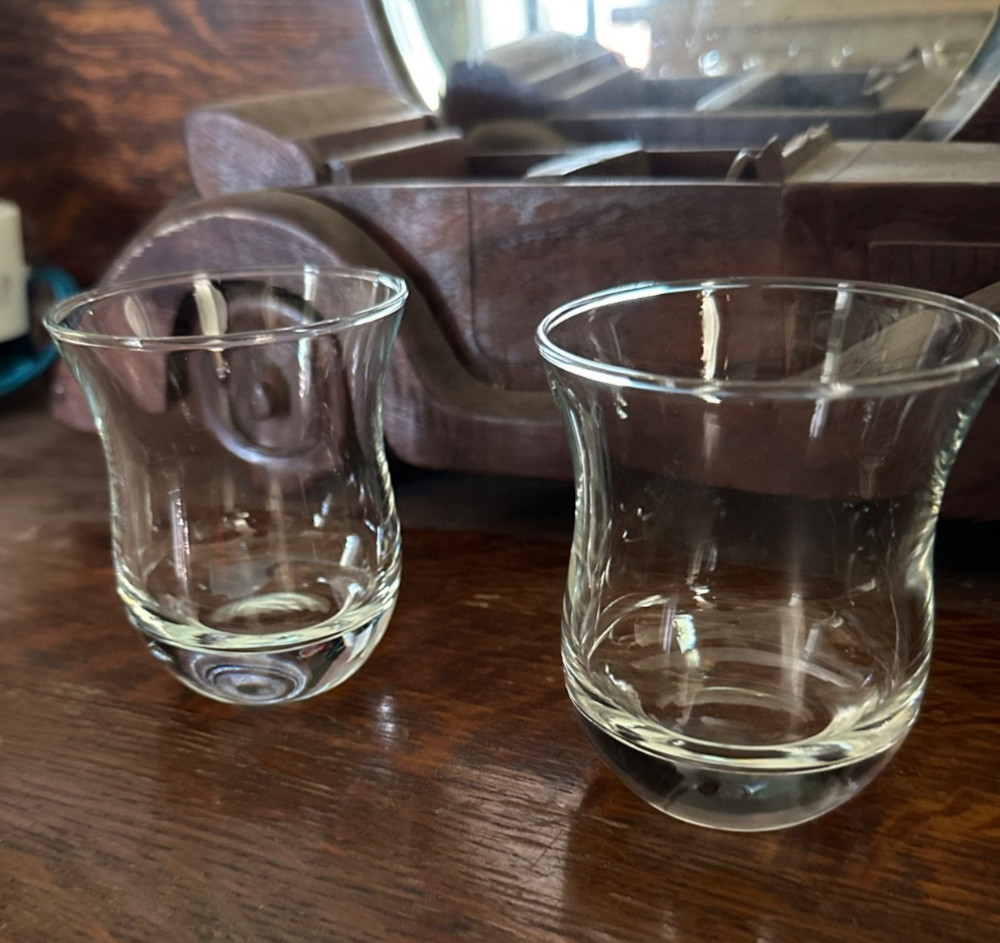 Vintage Whiskey Drinking Glasses Unmarked Tulip Shape SET OF 2