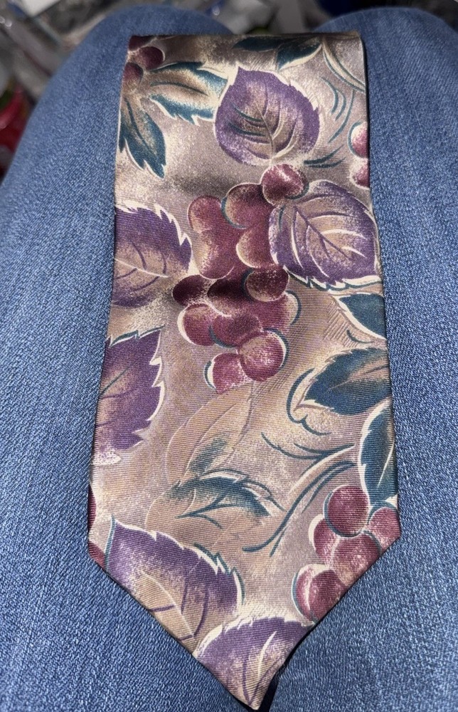 Christian Dior Monsieur Grapes Silk Tie Vintage 90s Art Print Wide Made In USA