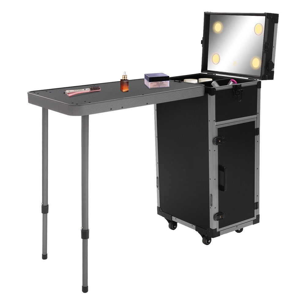 LED Rolling Makeup Train Case with Mirror & Lights – Cosmetic Organizer Trolley