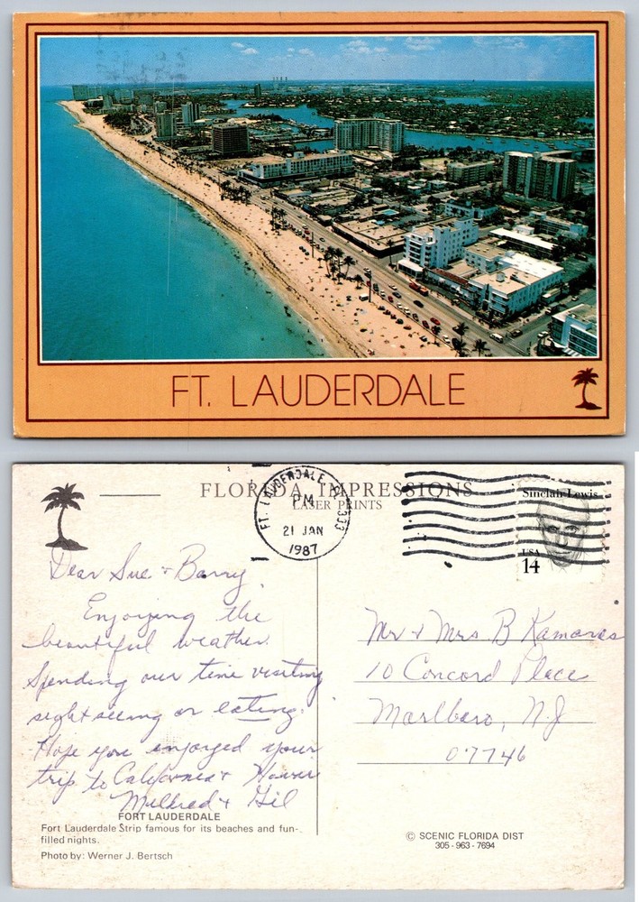 Vintage 1987 Fort Lauderdale FL Aerial Beach Ocean View Postcard