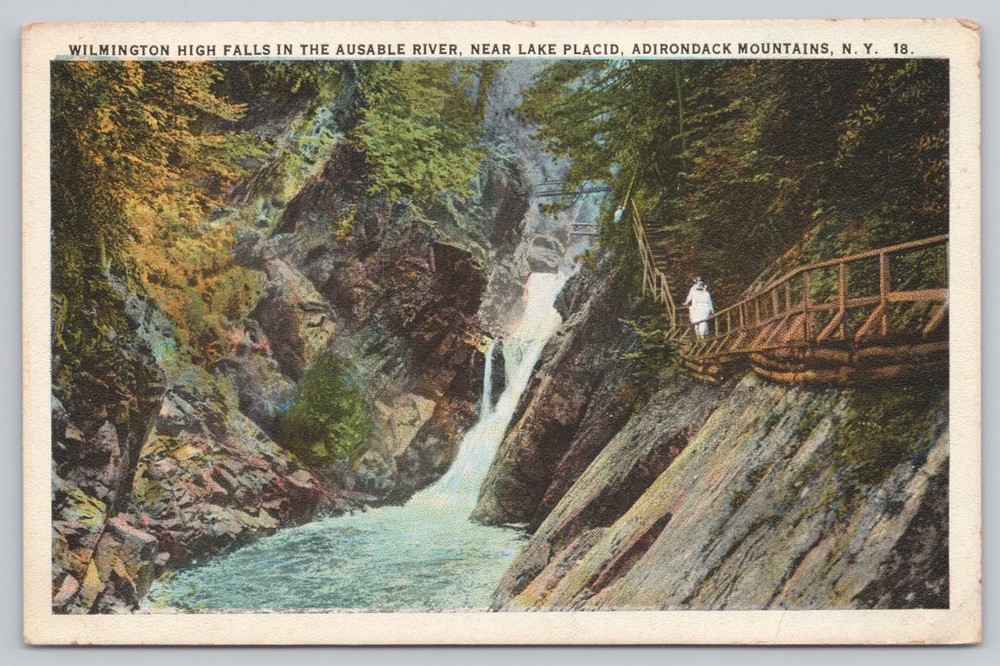 Wilmington High Falls Ausable River NY Adirondacks Lake Placid Postcard