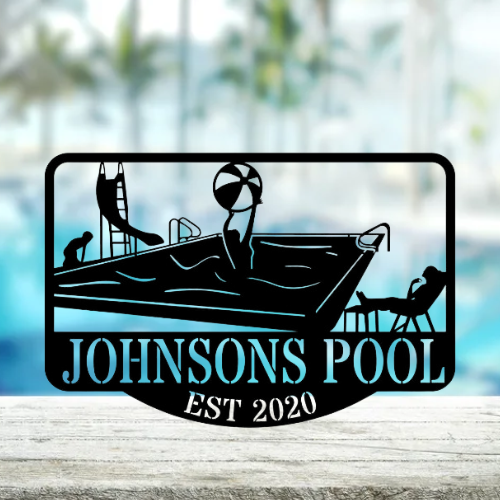 Custom Poolside Last Name Oasis Sign - Tropical Backyard Sign - Est Pool Sign