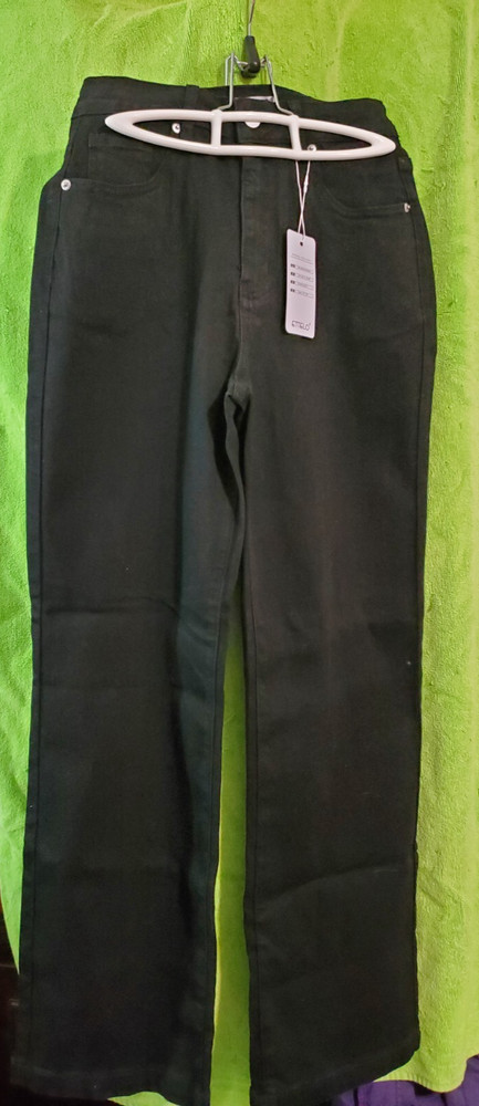 NEW ETTELO Dark Black Mid Rise Stretch Wide Leg Denim Jeans Women's Size 8