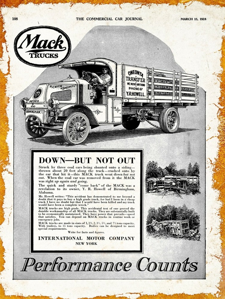 1918 International Motor Company Mack Trucks New Metal Sign: New York City