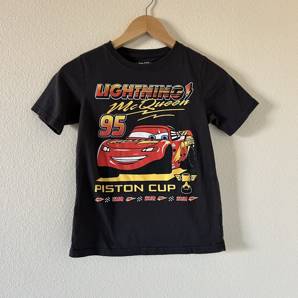 Disney Pixar Cars Lightning McQueen Black Short Sleeve T-Shirt Size 10