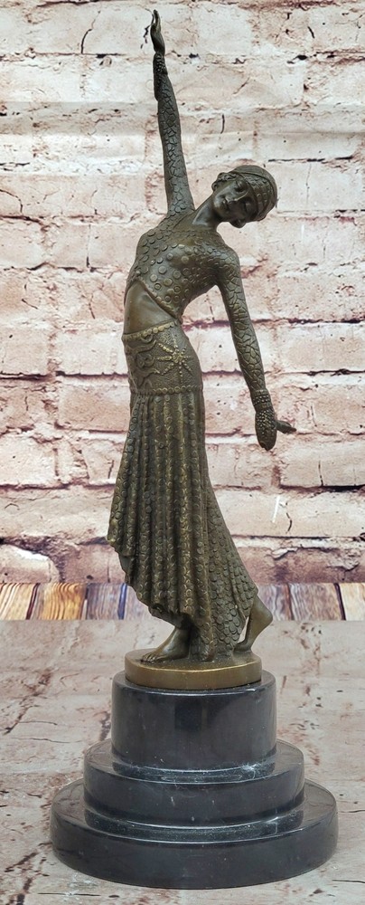 Vintage Art Deco Bronze Flapper Girl Statue Signed DH Chiparus