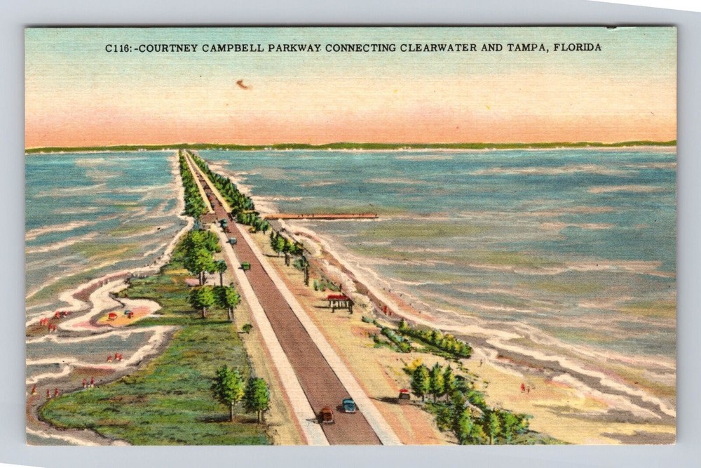 Tampa FL-Florida, Courtney Campbell Parkway, Antique Vintage Souvenir Postcard