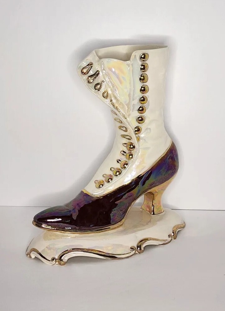 Opalescent Victorian Spat Boot Atlantic Mold Signed by Artist