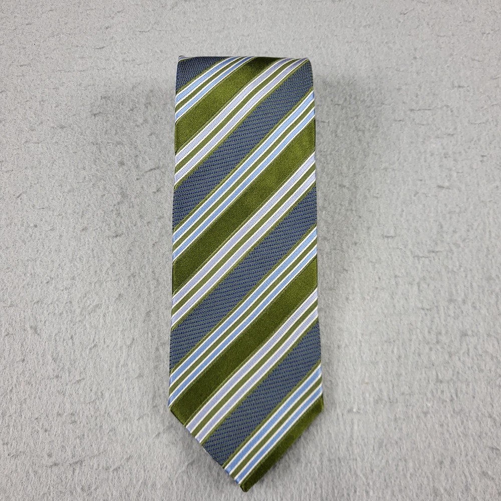 Ermenegildo Zegna Tie Mens One Size Green Blue Stripe Silk Cotton Italy Designer