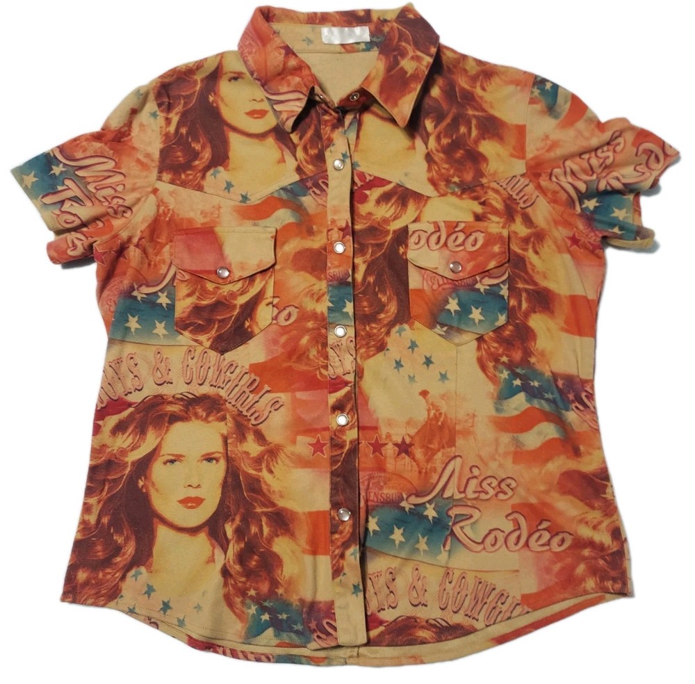 Vintage Miss Rodeo Western Shirt Womens L USA Pearl Snap Front Cowgirls Country