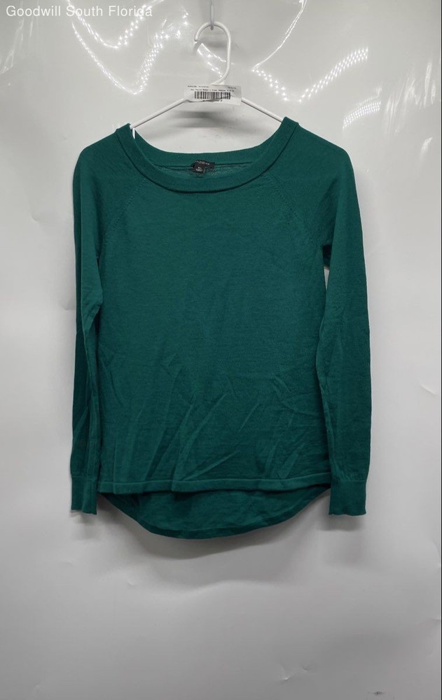Ann Taylor Womens Green Knitted Round Neck Long Sleeve Pullover Sweater Size XS