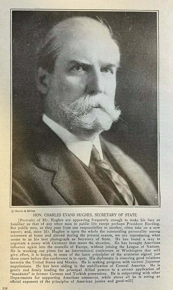 1921 Vintage Magazine Illustration Charles Evans Hughes Secretary of State