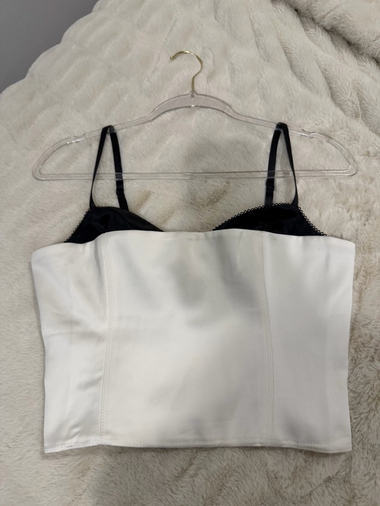ARITZIA BUSTIER TOP $128 Size 4 / Hypnotize Satin Bustier White And Black Top