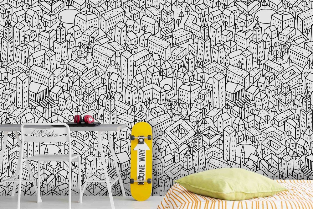 3D Abstract City Building Graffiti Self-adhesive Removable Wallpaper Murals Wall-image