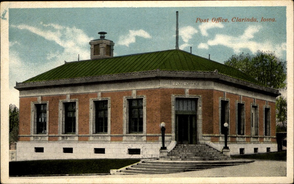 Post Office ~ Clarinda Iowa IA ~ 1920s postcard