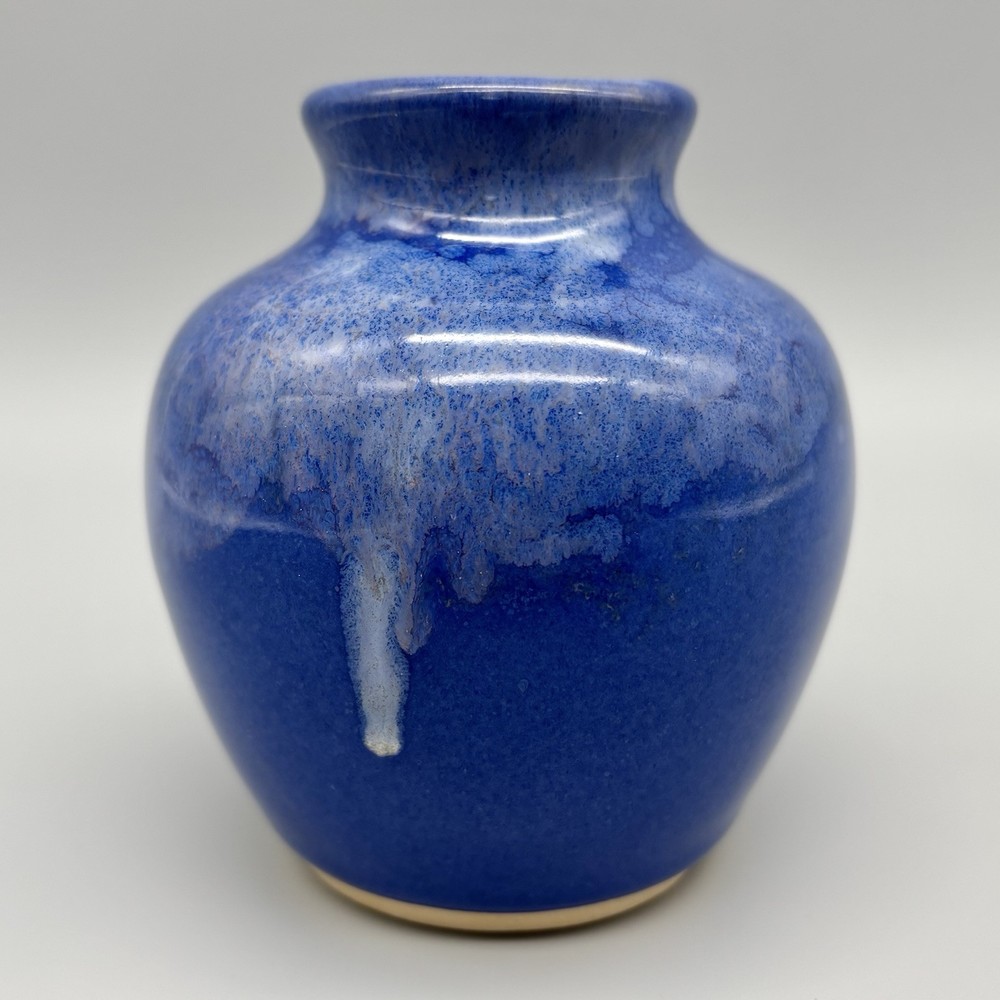 Studio Art Pottery Cobalt Blue Foamy Drip Glaze Bud Vase 3.5